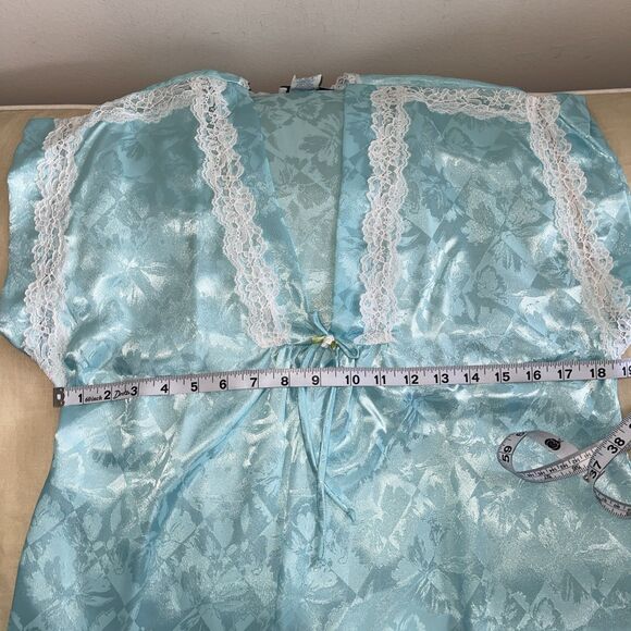 VTG DYNASTY Tv Y2K 86s Satin Baby Blue white Lace Top Cute Coquette S - Picture 5 of 6